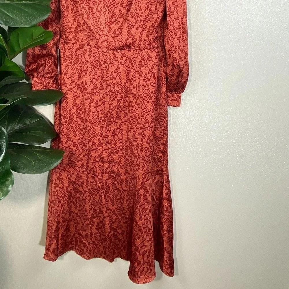 Chelsea28 Pink Red Snakeskin Print Midi Dress Long Sleeve Mens Size S‎